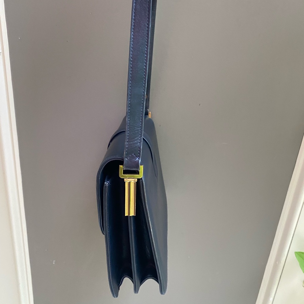 Celine Vintage Black/Dark Navy Triomphe Leather Shoulder Bag - Picture 4 of 17